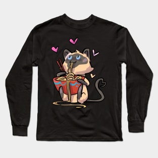 Siamese Cat Eating Noodles Long Sleeve T-Shirt